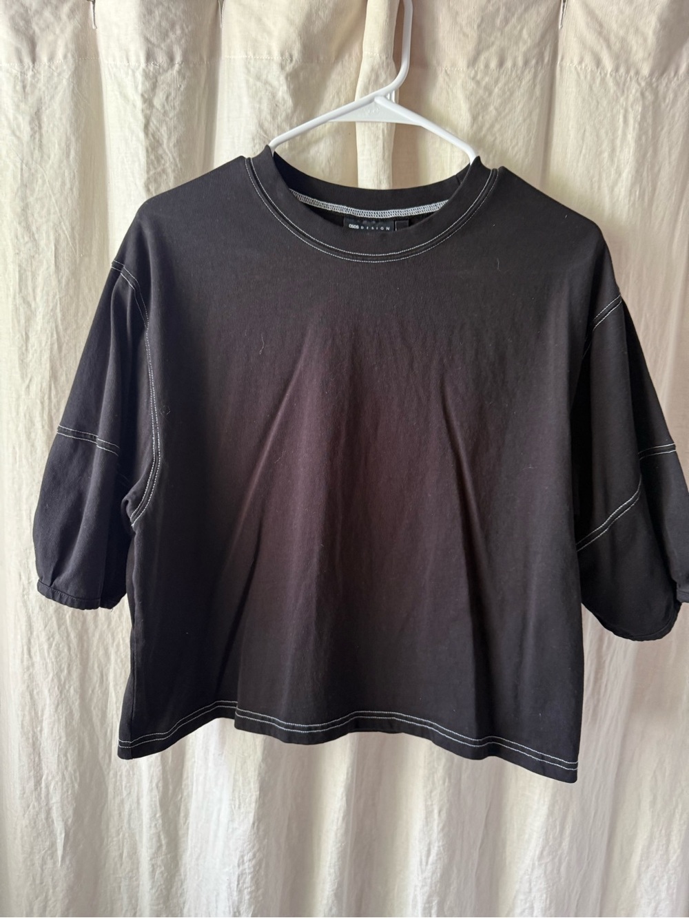 ASOS Black Boxy Short Sleeve Tee with Contrast Stitching